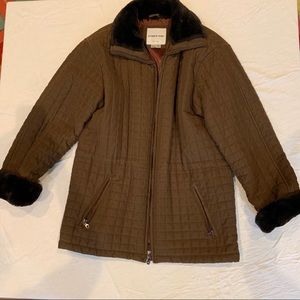 Andrew Marc Brown Fur Trimmed Coat